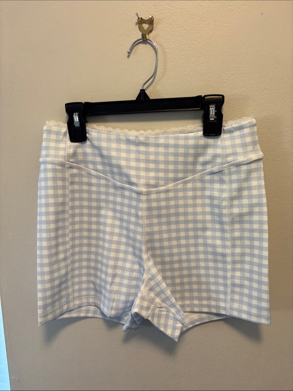 LoveShackFancy Light Blue Gingham Bike Shorts